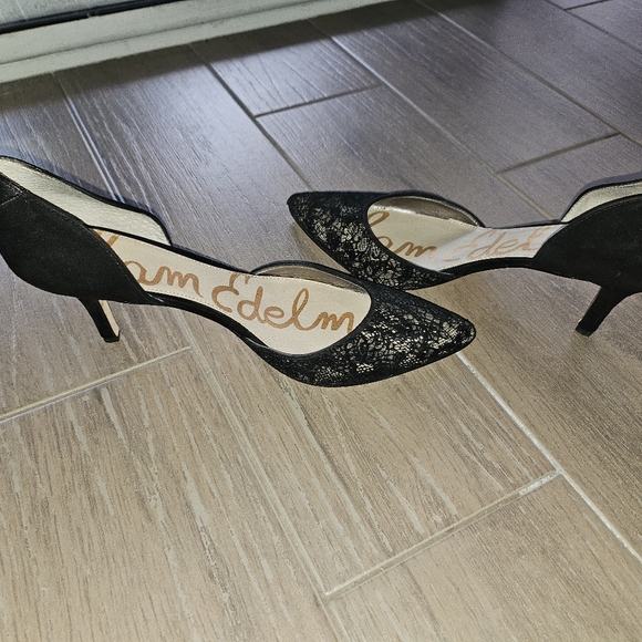 Sam Edelman Opal d'orsay Lace Suede Detail Pointed Toe Leather Heels 10 - Picture 8 of 8